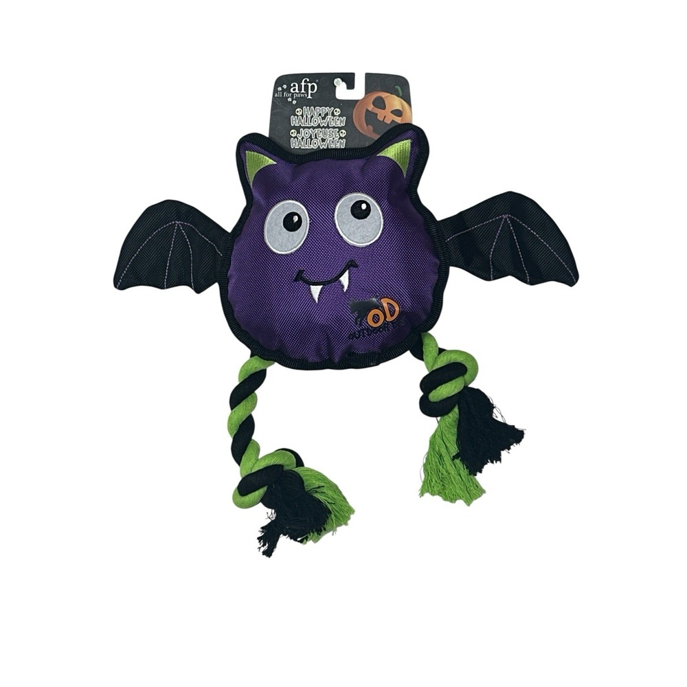 New afp All For Paws Halloween Dog Toy Bat‎ with Rope Squeaker Push Outdoor